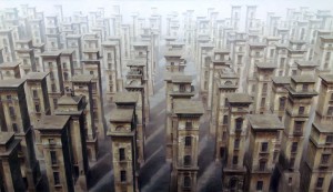 Stelenfeld 100 x 170 cm, 2007, Oel, Acryl auf Polyester/Leinwand