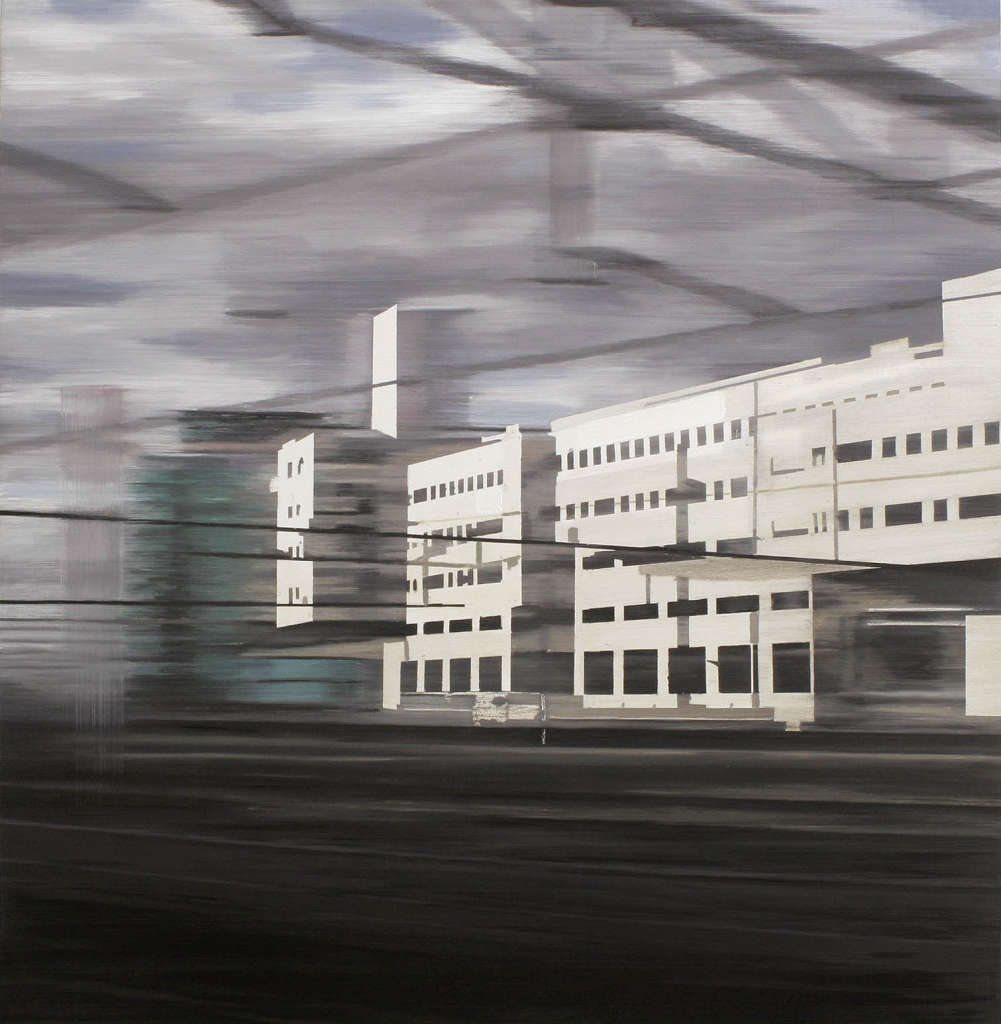 Jan Ros: Behind the station, 2010, Öl auf Holz, 125 x 122 cm