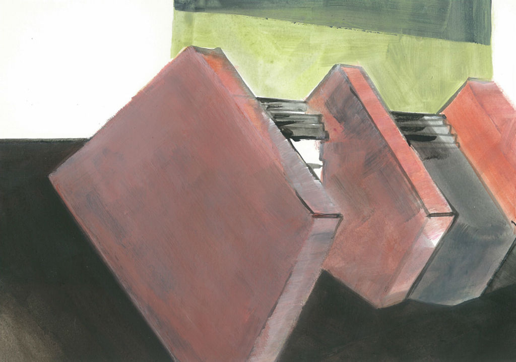 FrankfurtODERMain No. 4 (Brunnenplatz), 2009, Acryl auf Papier, 15 x 21 cm (Privatbesitz)