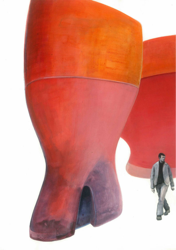 ganz woanders (Tower), 2012, Acryl auf Papier, 21 x 29,7 cm