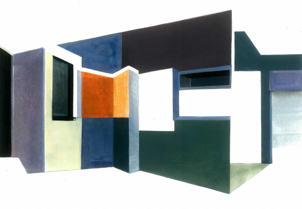 Hommage an HS (Haus Schlemmer, Atelier), 2012, Acryl auf Baumwollpapier, 18 x 26 cm